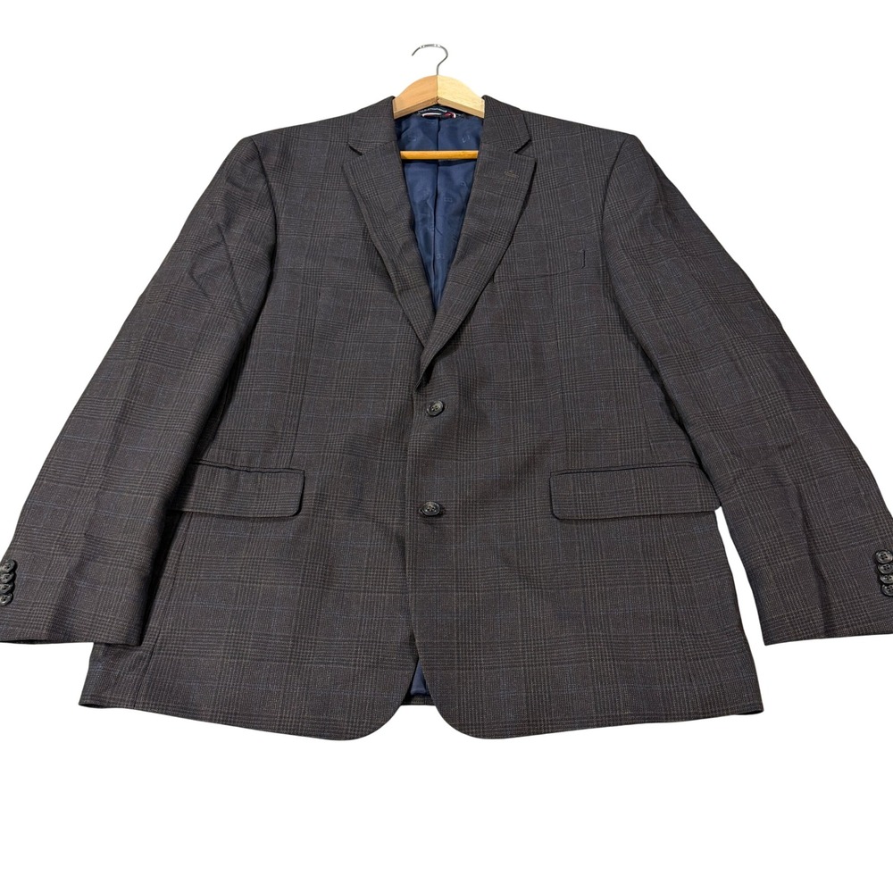 NEW Tommy Hilfiger Mens 46R Brown Blue Glen Plaid 2-Button Blazer Sport Coat